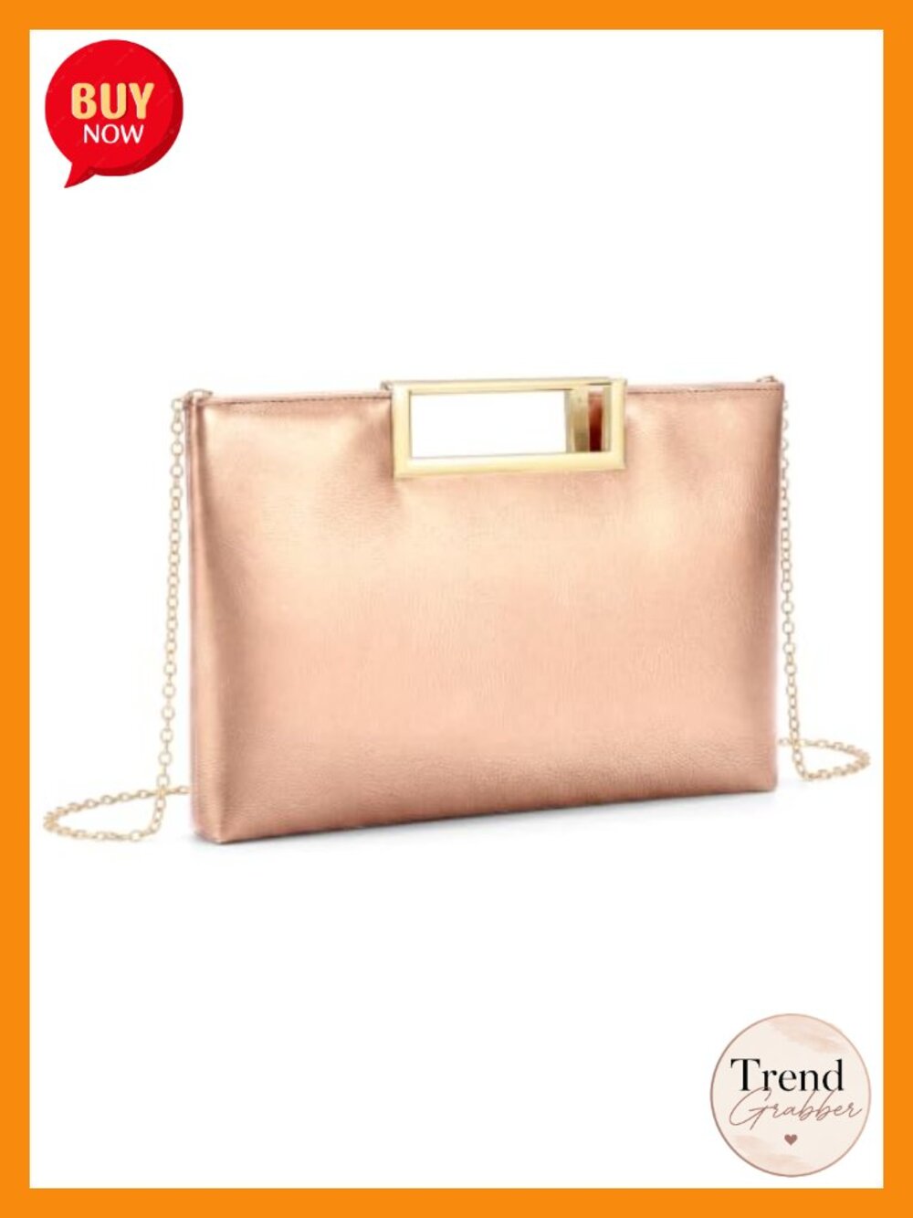 Faux Leather Evening Clutch with Detachable Chain and Top Handle